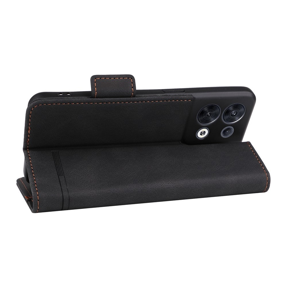 Hardware Decor Phone Case for Oppo Reno8 5G (Global Version), Anti-collision Dual Magnetic Clasp PU Leather Wallet Stand Phone Cover