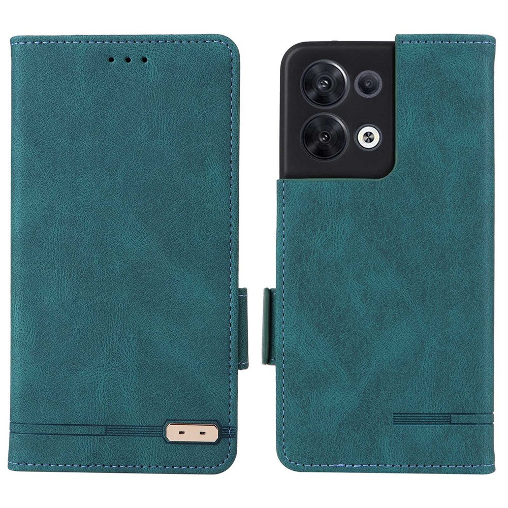 Hardware Decor Phone Case for Oppo Reno8 5G (Global Version), Anti-collision Dual Magnetic Clasp PU Leather Wallet Stand Phone Cover
