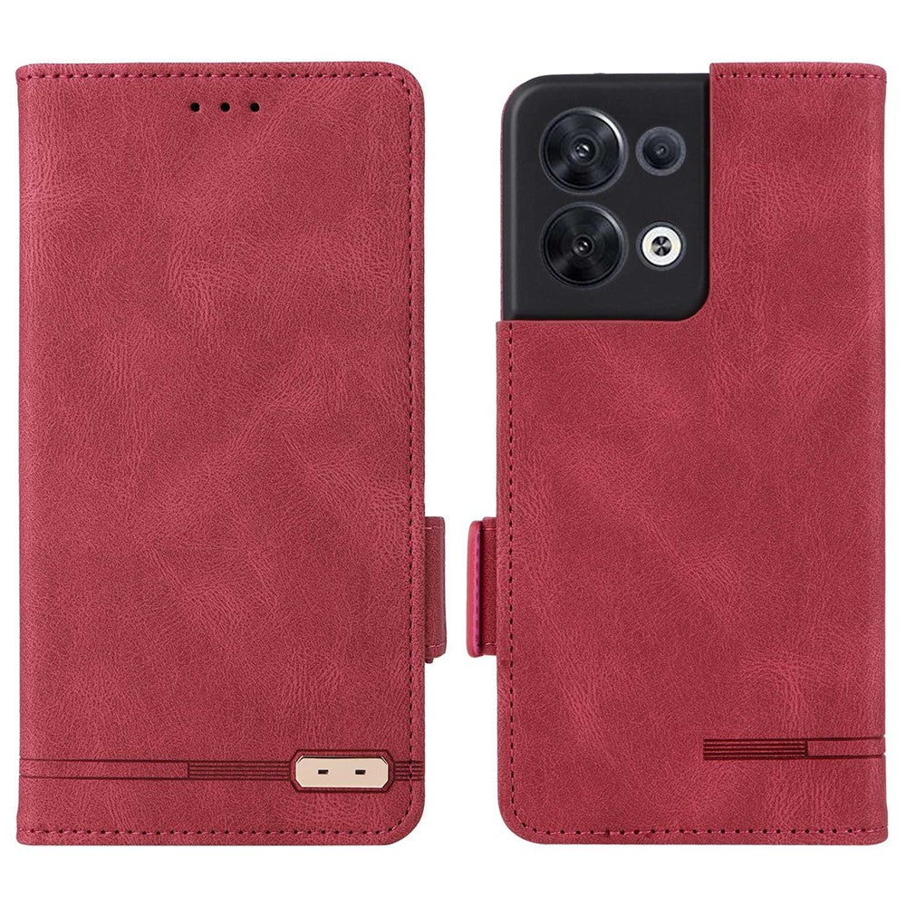 Hardware Decor Phone Case for Oppo Reno8 5G (Global Version), Anti-collision Dual Magnetic Clasp PU Leather Wallet Stand Phone Cover