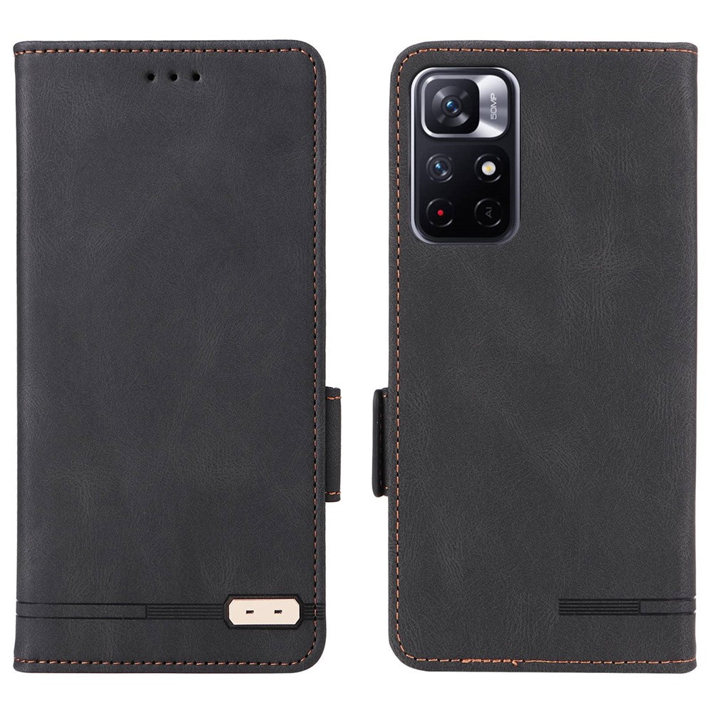 Hardware Decor Phone Case for Xiaomi Poco M4 Pro 5G / Redmi 10 4G (2021) / Note 11S 5G, Dual Magnetic Clasp PU Leather Wallet Foldable Stand Phone Cover