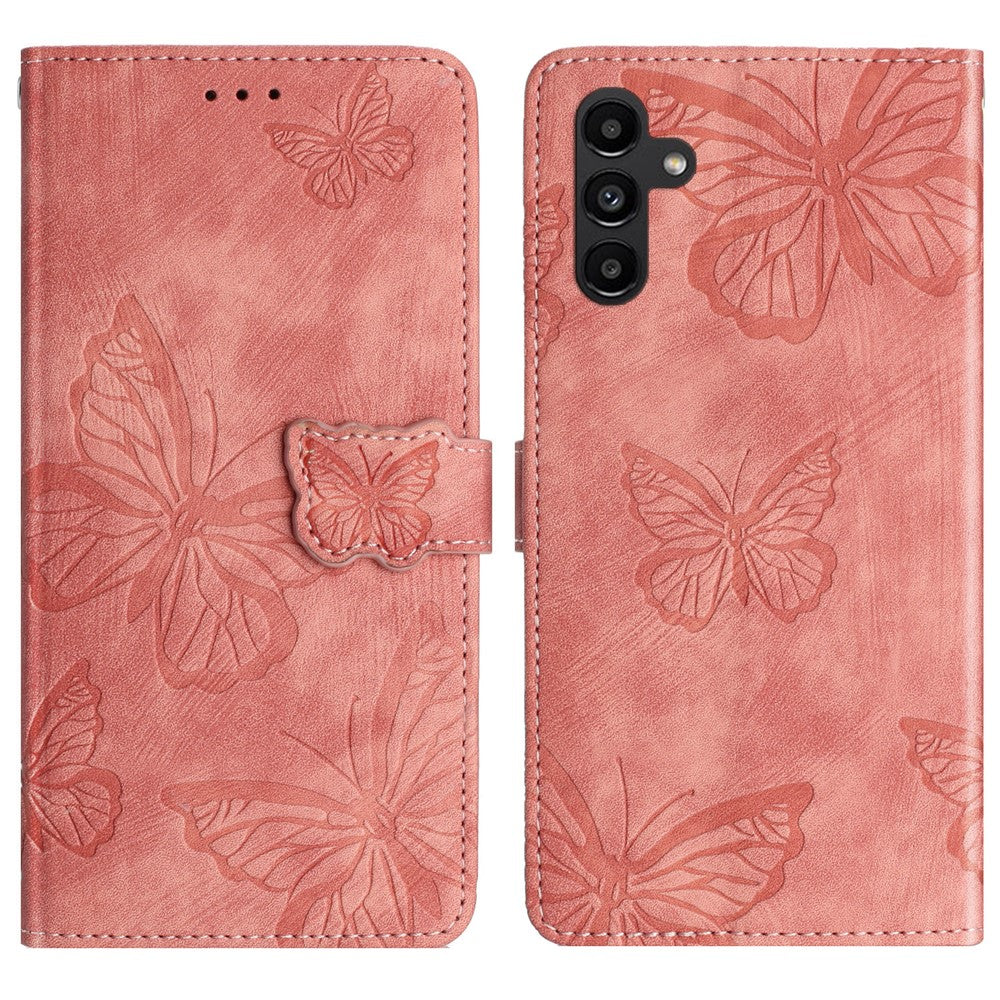 Samsung Galaxy A18 4G / A18 5G / A17 4G / A17 5G / A26 5G-cover med sommerfugledesign, foldbart lædercover med hudlignende overflade