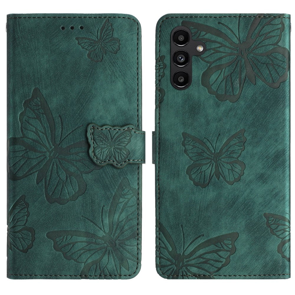 Samsung Galaxy A18 4G / A18 5G / A17 4G / A17 5G / A26 5G-cover med sommerfugledesign, foldbart lædercover med hudlignende overflade