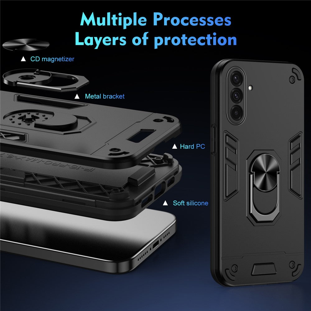 Til Samsung Galaxy A36 5G Cover PC+TPU Beskyttende Telefoncover med Ring-stativ