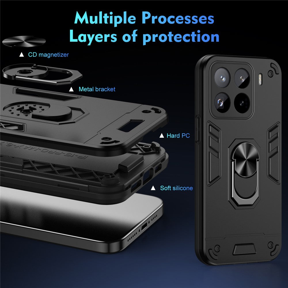 For Xiaomi 15 Pro Case PC+TPU Drop Defend Phone Cover with Ring Kickstand