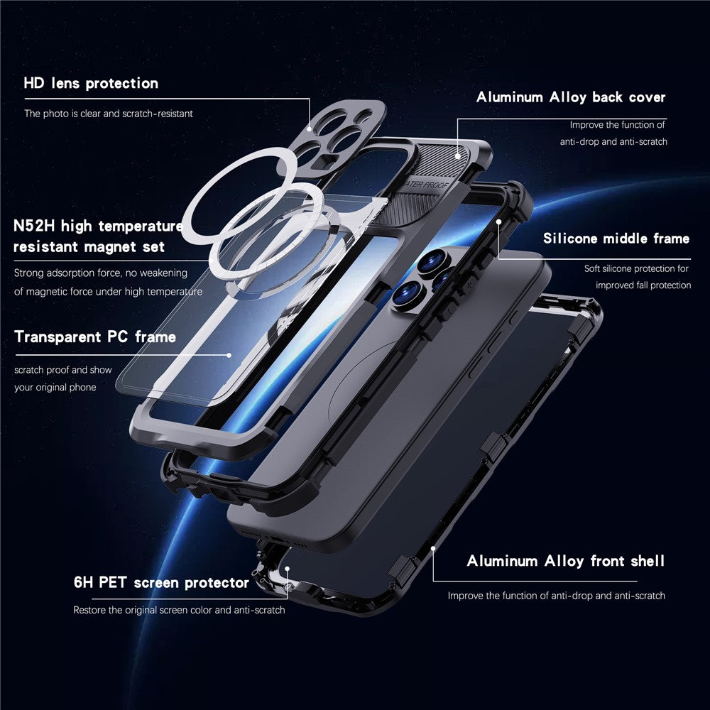 SHELLBOX M Series For iPhone 16 Pro Max IP68 Waterproof Case Metal Diving Phone Cover Compatible with MagSafe