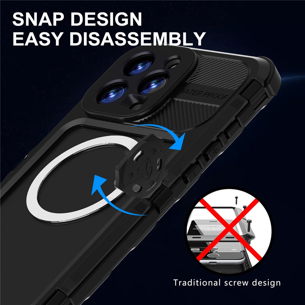 SHELLBOX M Series For iPhone 16 Pro Max IP68 Waterproof Case Metal Diving Phone Cover Compatible with MagSafe