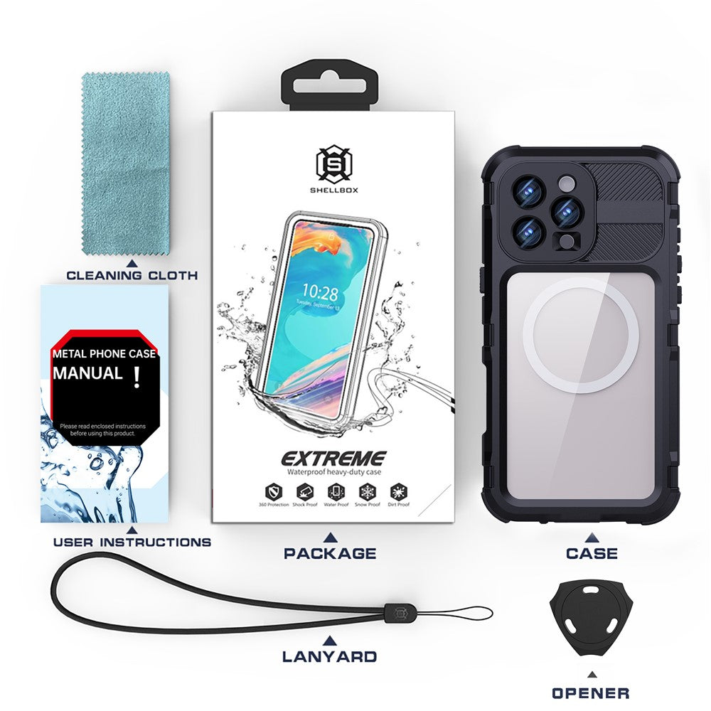 SHELLBOX M Series For iPhone 16 Pro Max IP68 Waterproof Case Metal Diving Phone Cover Compatible with MagSafe