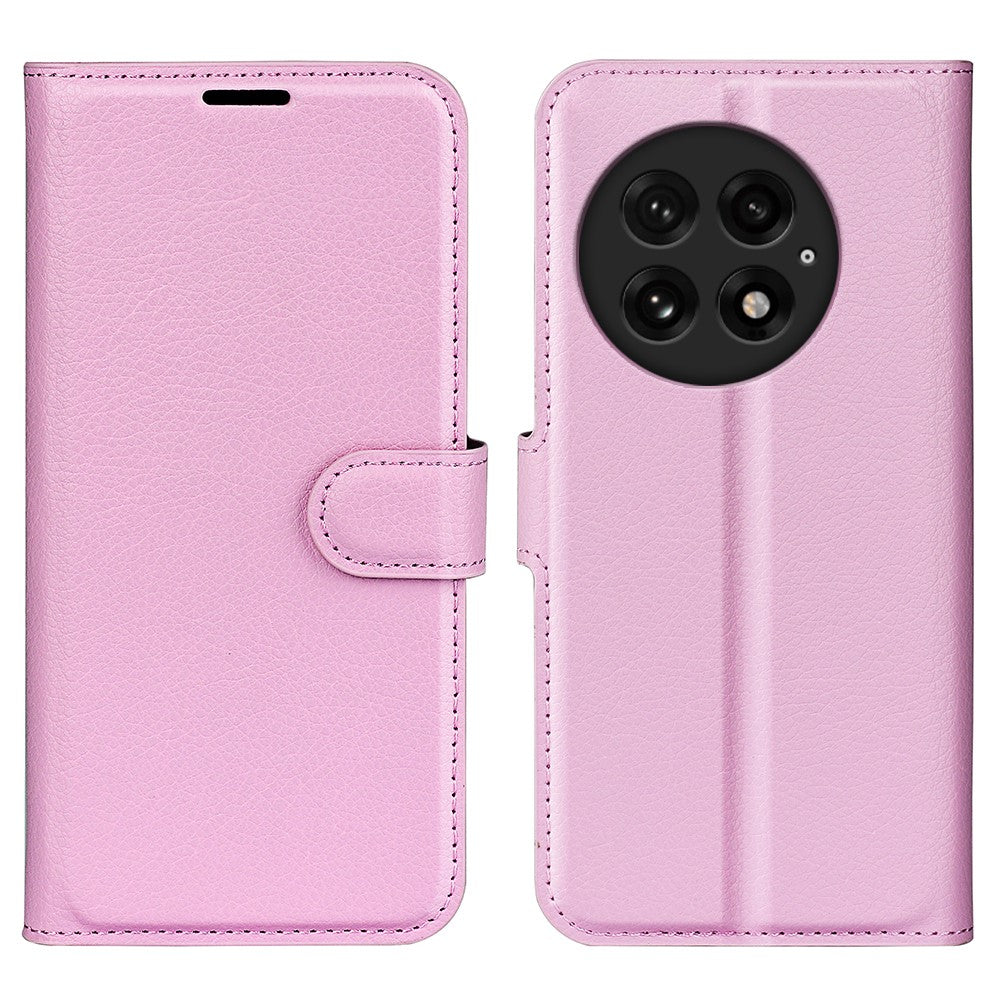 OnePlus 13-skal i litchi-textur, stötsäkert läder, plånboksfodral