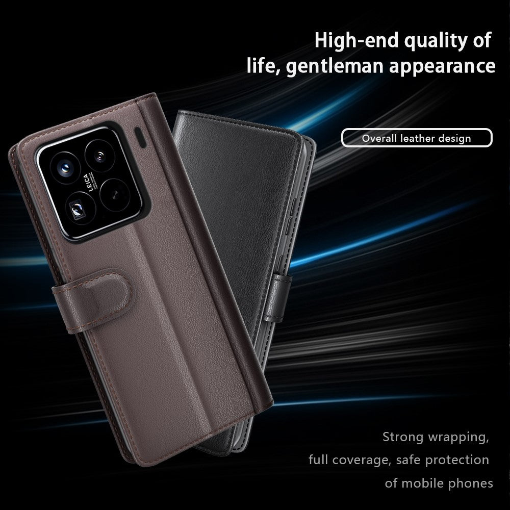For Xiaomi 15 Pro Case Genuine Split Leather Phone Cover with Wallet Stand