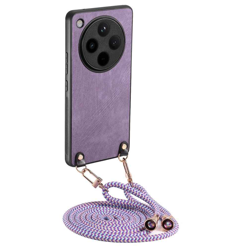 For Oppo Find X8 Pro 5G Case Retro Texture Leather Coated PC+TPU Phone Cover with Hanging Rope