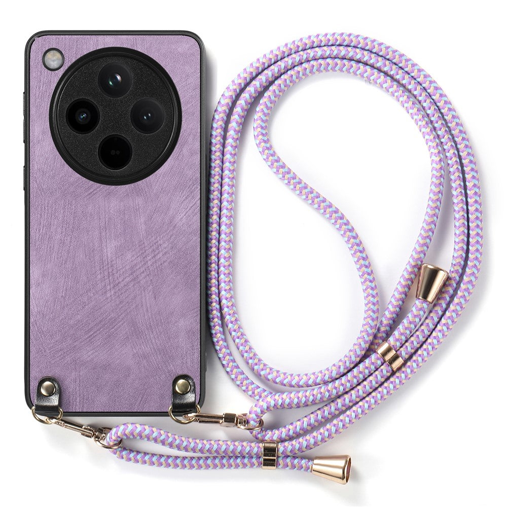 For Oppo Find X8 Pro 5G Case Retro Texture Leather Coated PC+TPU Phone Cover with Hanging Rope