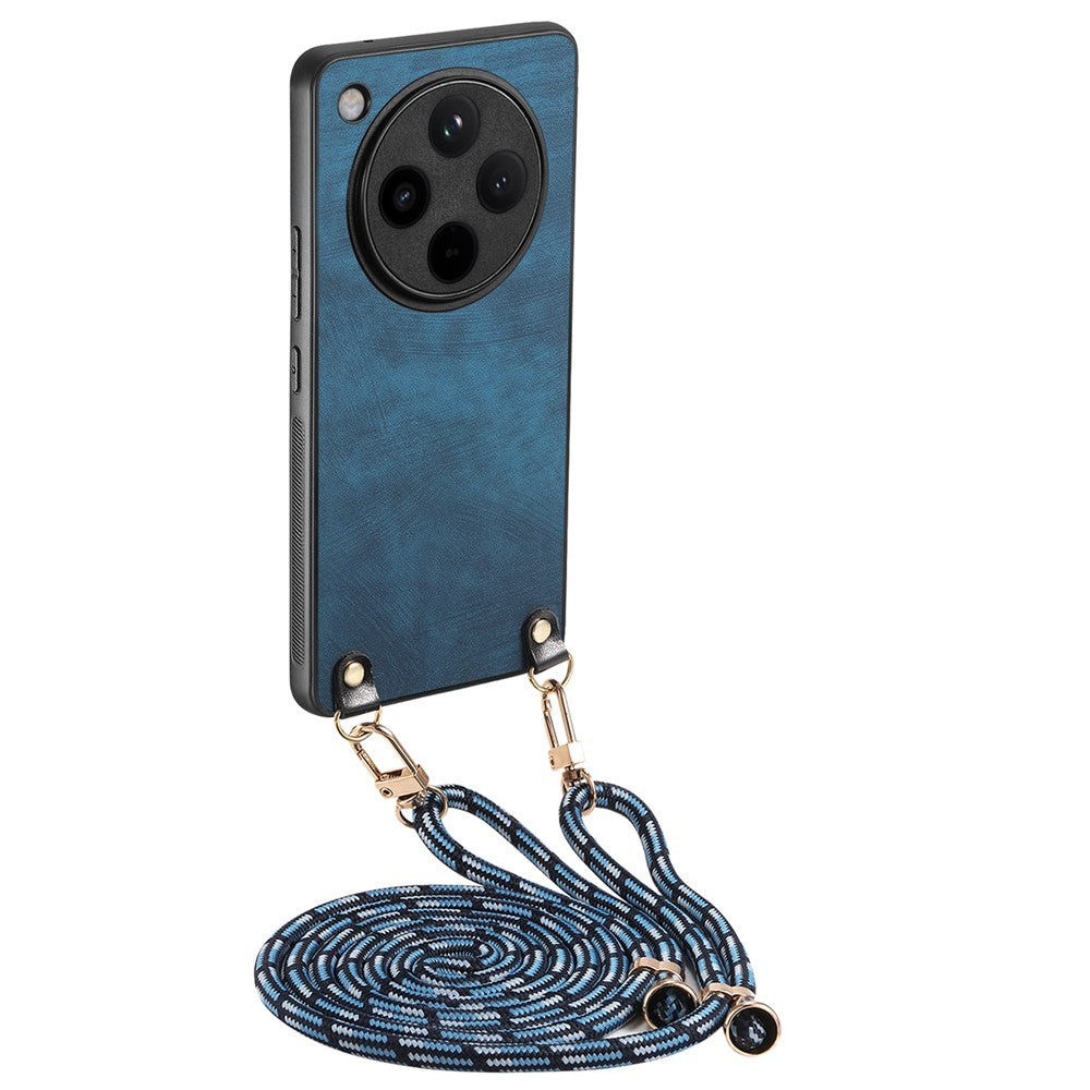 For Oppo Find X8 Pro 5G Case Retro Texture Leather Coated PC+TPU Phone Cover with Hanging Rope