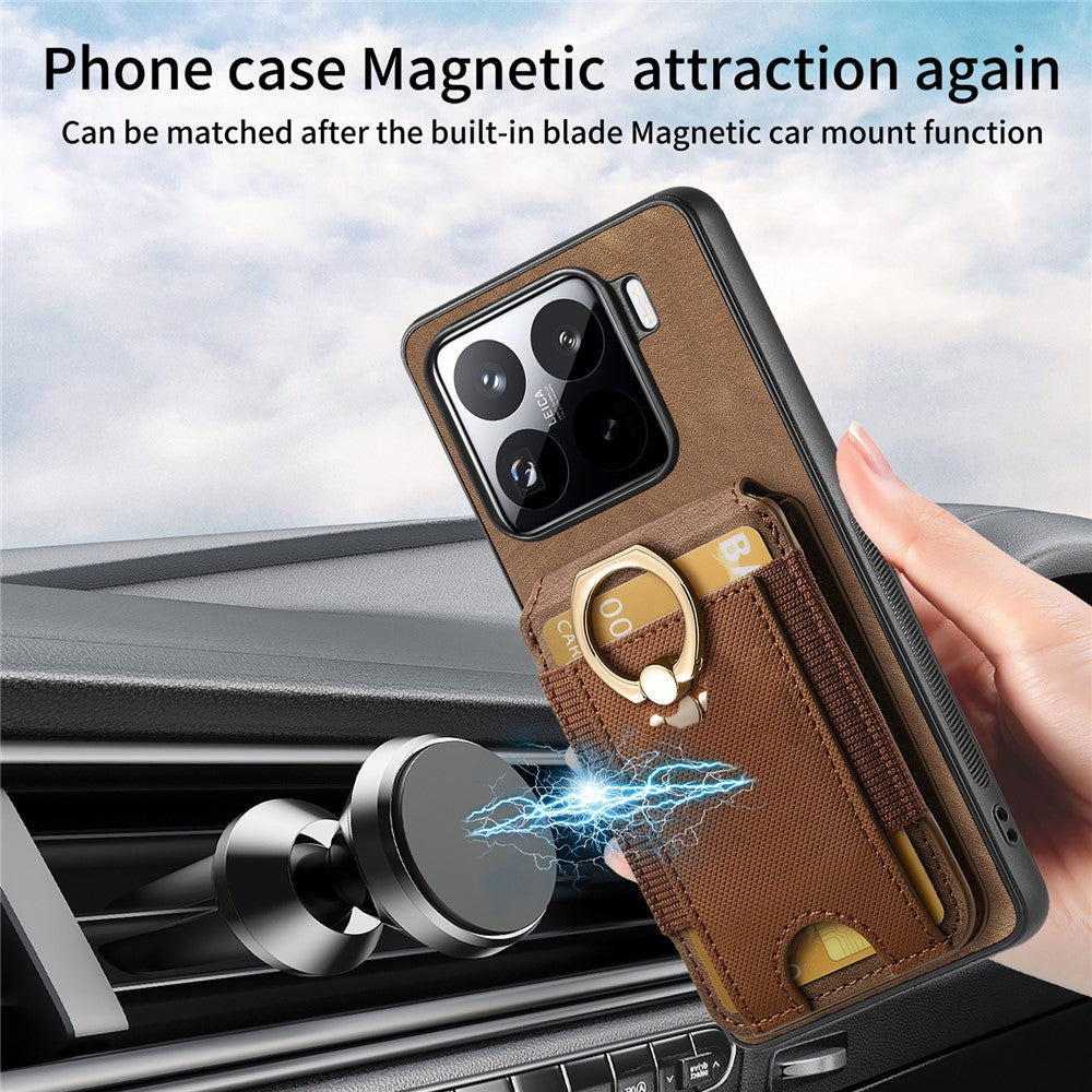 For Xiaomi 15 Magnetic Case Leather Back Cover with Detachable Card Holder Kickstand
