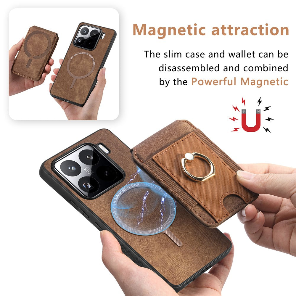 For Xiaomi 15 Magnetic Case Leather Back Cover with Detachable Card Holder Kickstand