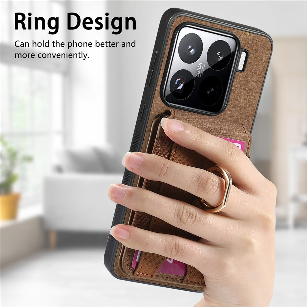 For Xiaomi 15 Magnetic Case Leather Back Cover with Detachable Card Holder Kickstand