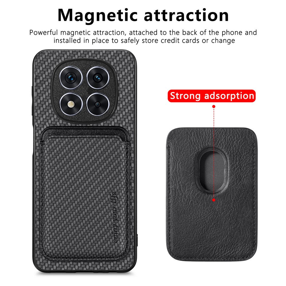 For Xiaomi Redmi Note 14 Pro 5G / Poco X7 5G Case Carbon Fiber Leather Back Cover with Detachable Card Bag