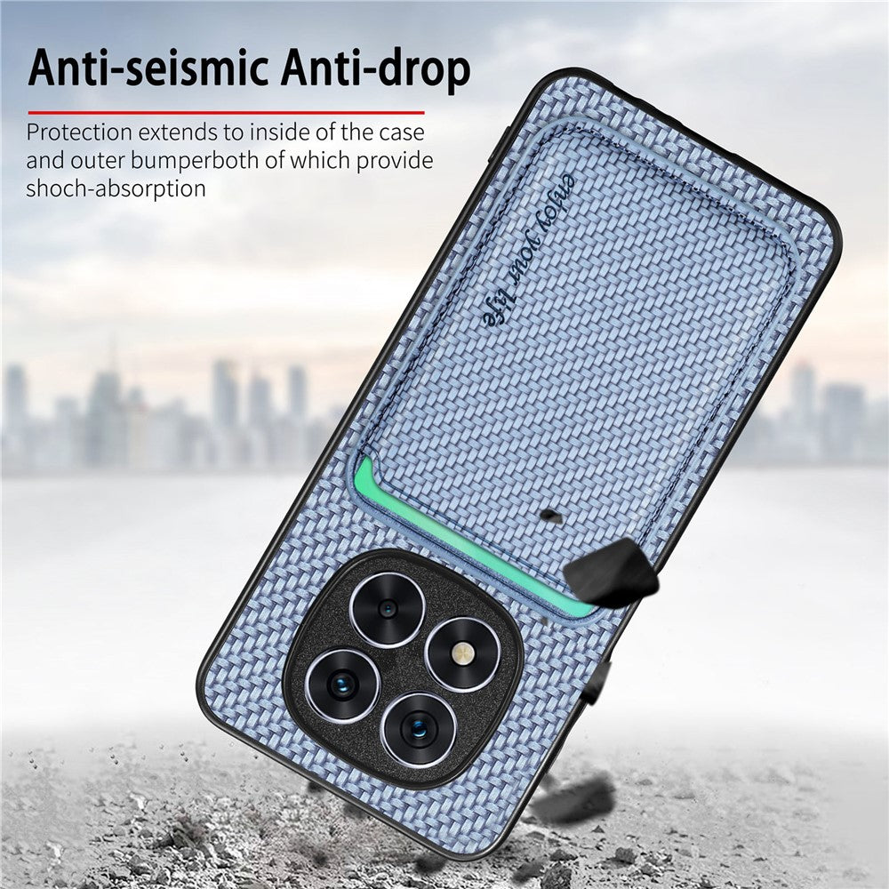 For Xiaomi Redmi Note 14 Pro 5G / Poco X7 5G Case Carbon Fiber Leather Back Cover with Detachable Card Bag