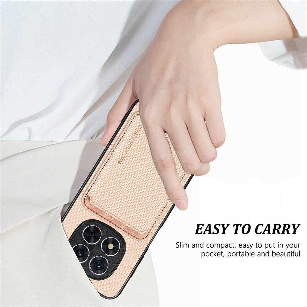 For Xiaomi Redmi Note 14 Pro 5G / Poco X7 5G Case Carbon Fiber Leather Back Cover with Detachable Card Bag