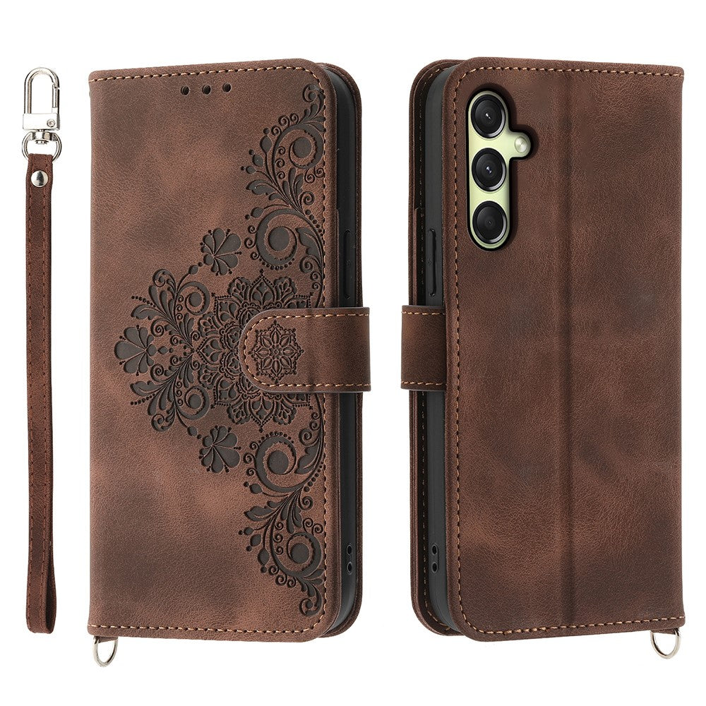 For Samsung Galaxy A26 5G Case Flower Pattern PU Leather Wallet Phone Cover with Strap
