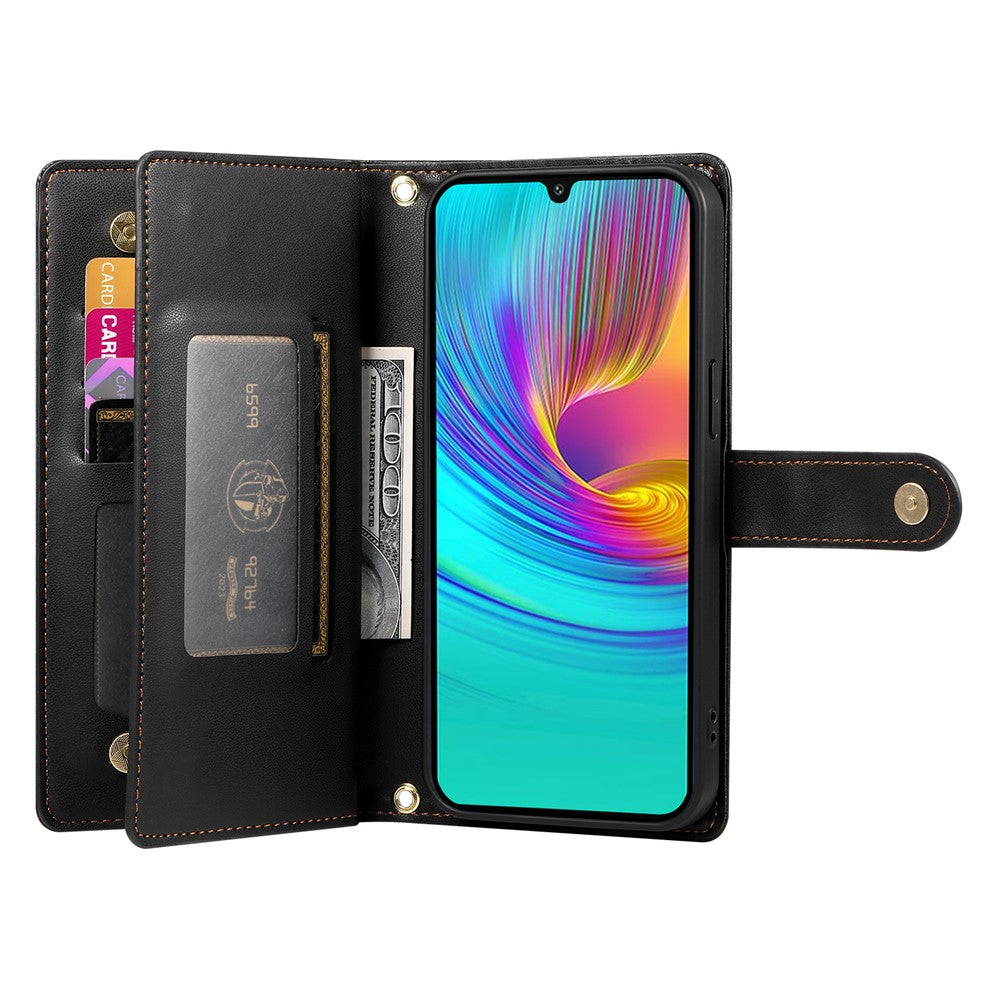 DF-011 For Samsung Galaxy A26 5G Case Zipper Pocket Wallet Leather Phone Cover with Straps
