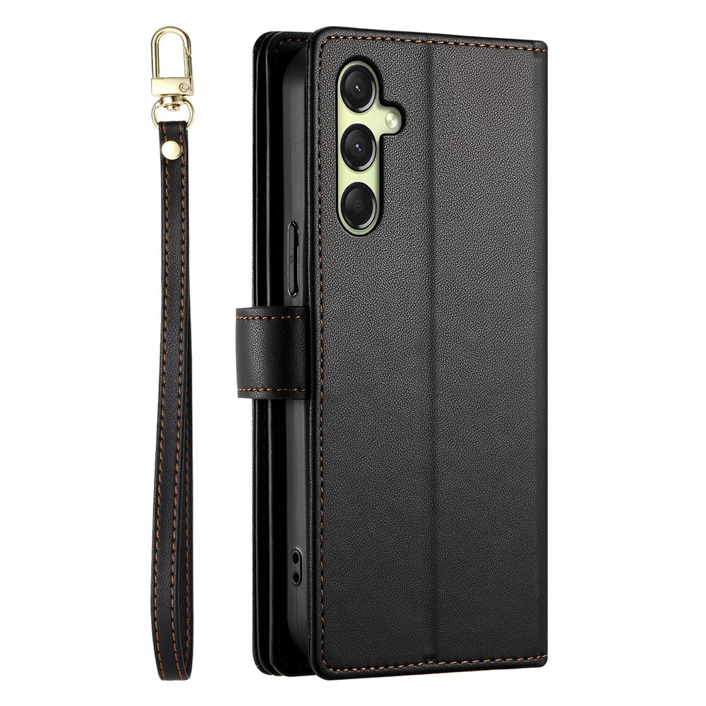 DF-011 For Samsung Galaxy A26 5G Case Zipper Pocket Wallet Leather Phone Cover with Straps
