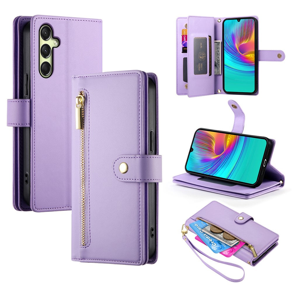 DF-011 For Samsung Galaxy A26 5G Case Zipper Pocket Wallet Leather Phone Cover with Straps