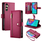 DF-011 For Samsung Galaxy A26 5G Case Zipper Pocket Wallet Leather Phone Cover with Straps