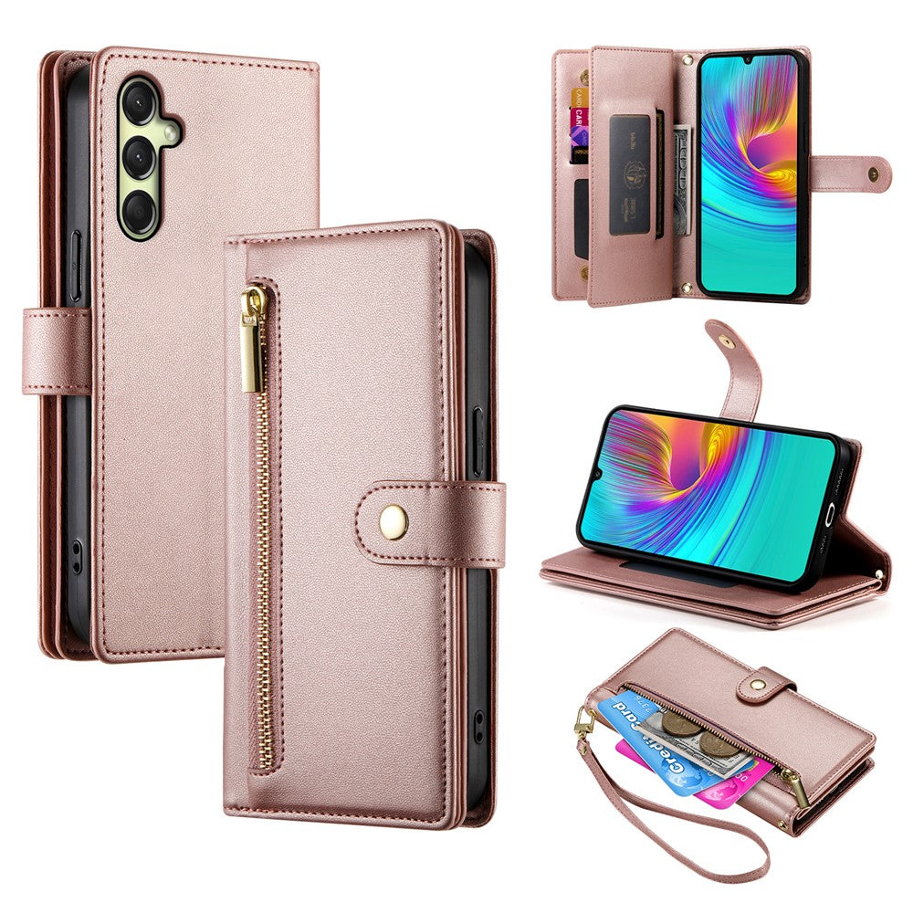 DF-011 For Samsung Galaxy A26 5G Case Zipper Pocket Wallet Leather Phone Cover with Straps