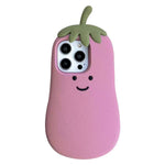 For iPhone 15 Pro Case Cartoon Smile Eggplant Soft Silicone Phone Cover