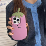 For iPhone 15 Pro Case Cartoon Smile Eggplant Soft Silicone Phone Cover
