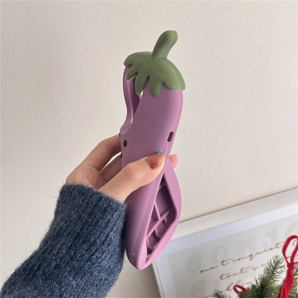 For iPhone 15 Pro Case Cartoon Smile Eggplant Soft Silicone Phone Cover