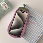 For iPhone 15 Pro Case Cartoon Smile Eggplant Soft Silicone Phone Cover