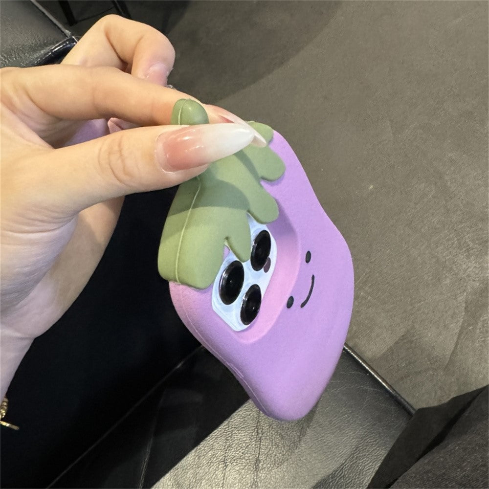 For iPhone 15 Pro Case Cartoon Smile Eggplant Soft Silicone Phone Cover