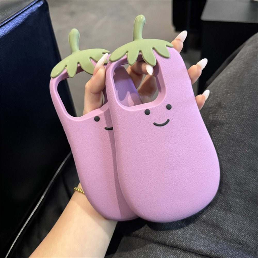 For iPhone 15 Pro Case Cartoon Smile Eggplant Soft Silicone Phone Cover