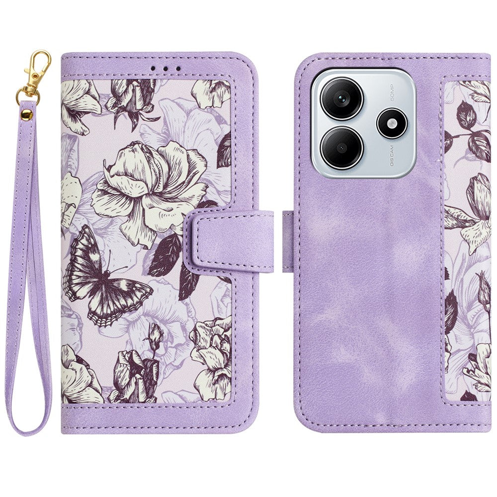 For Xiaomi Redmi Note 14 5G Case PU Leather Floral Phone Cover with Card Slots