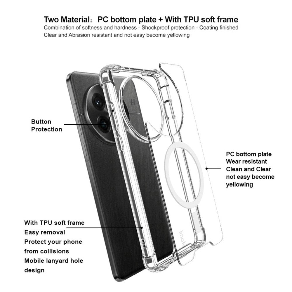 IMAK För OnePlus 13 Genomskinligt Magnetiskt Skal Stötsäkert PC+TPU mobilskal