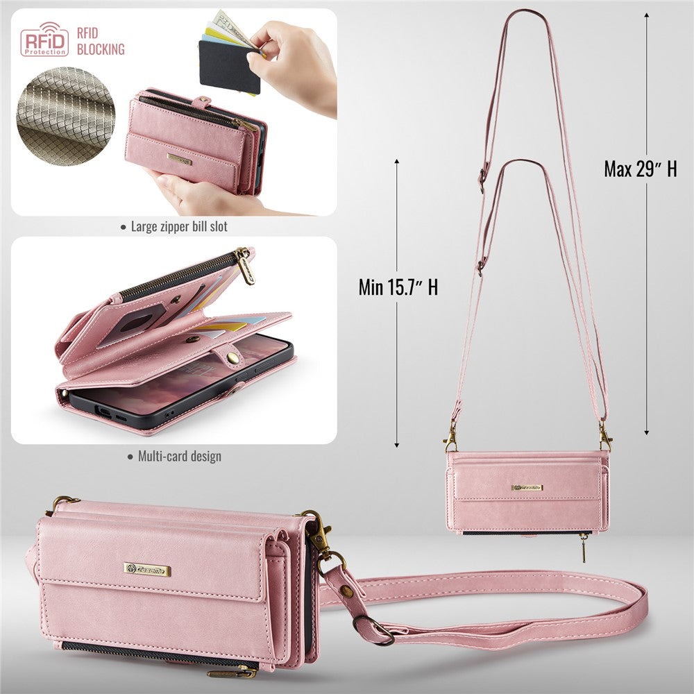 CASEME For Samsung Galaxy S24+ Case  C39 RFID Blocking Zipper Wallet Stand Leather Cover with Strap