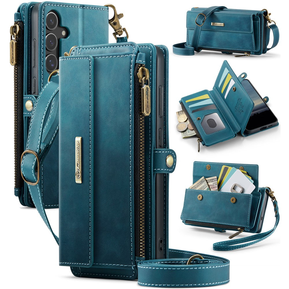 CASEME For Samsung Galaxy S24+ Case  C39 RFID Blocking Zipper Wallet Stand Leather Cover with Strap