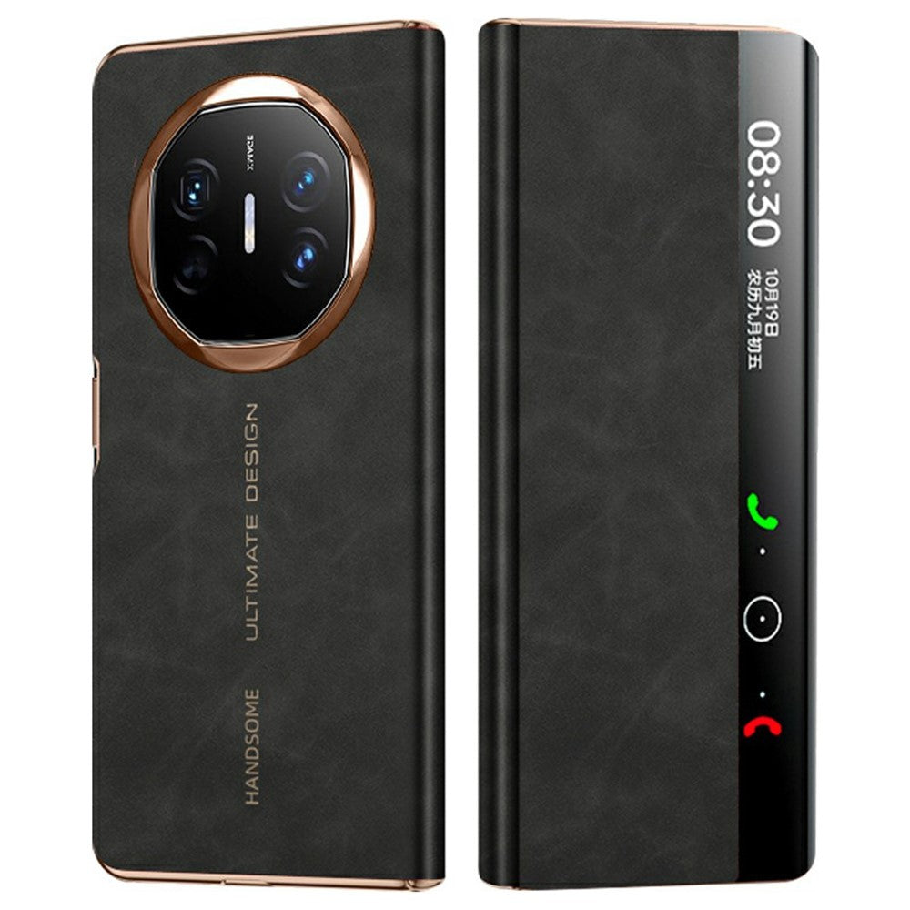 For Huawei Mate X6 Case Leather Protective Cover with Smart Window Auto Wake Up