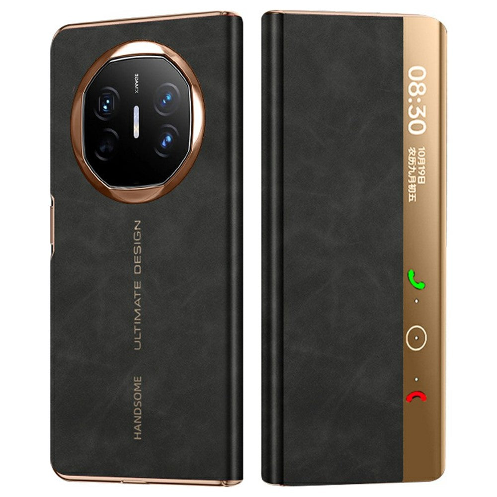 For Huawei Mate X6 Case Leather Protective Cover with Smart Window Auto Wake Up