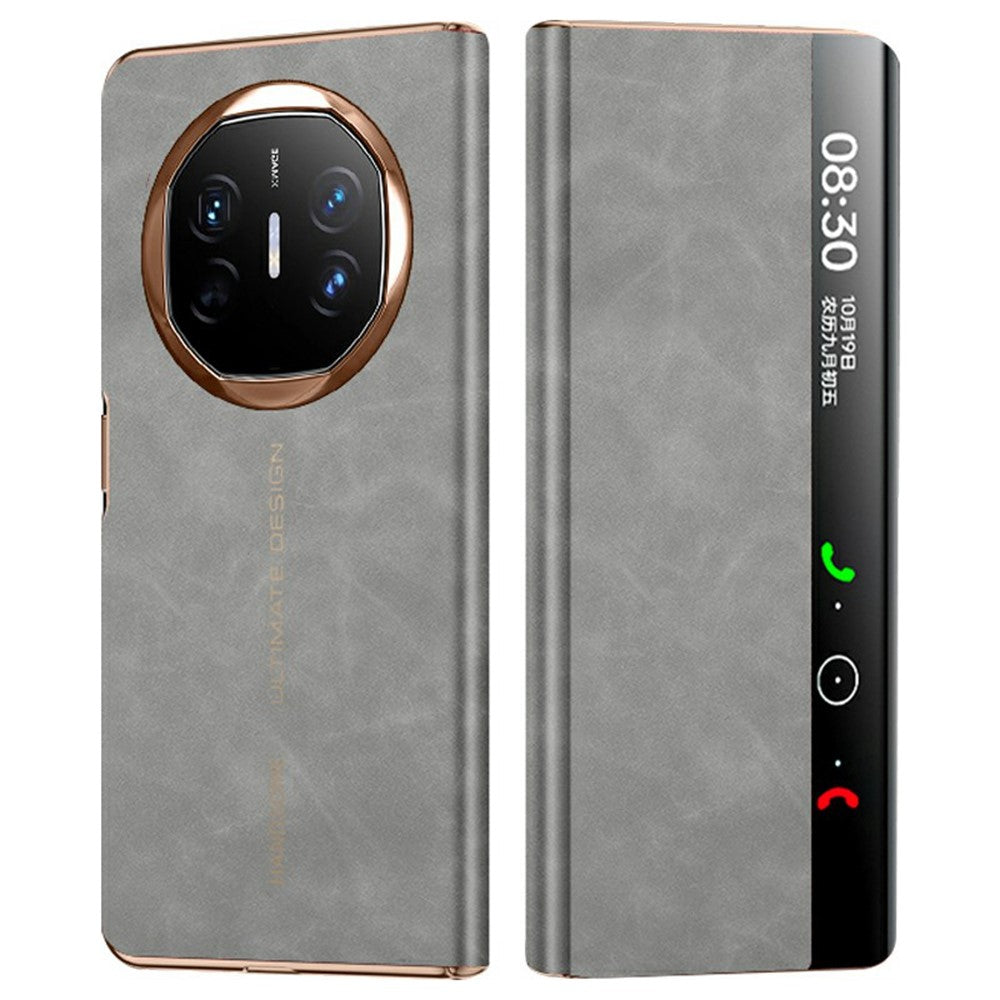 For Huawei Mate X6 Case Leather Protective Cover with Smart Window Auto Wake Up