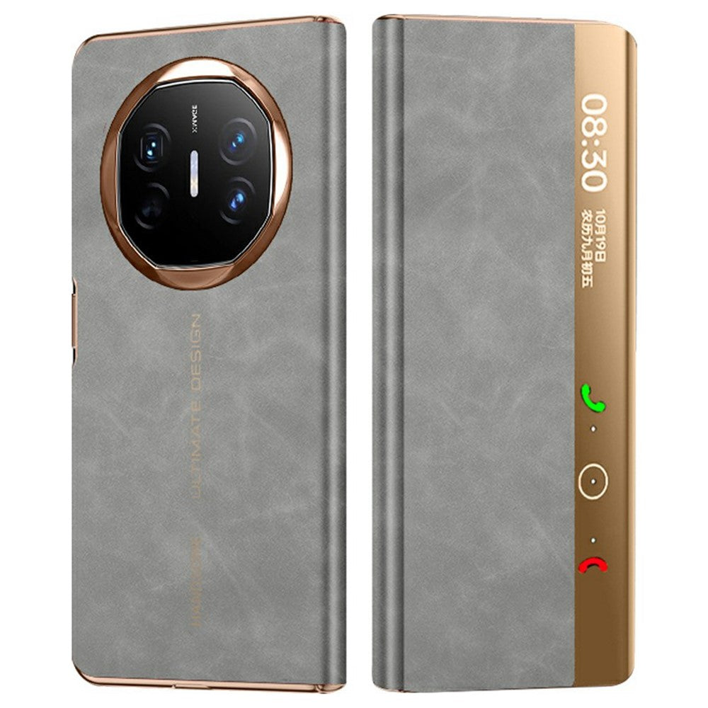 For Huawei Mate X6 Case Leather Protective Cover with Smart Window Auto Wake Up
