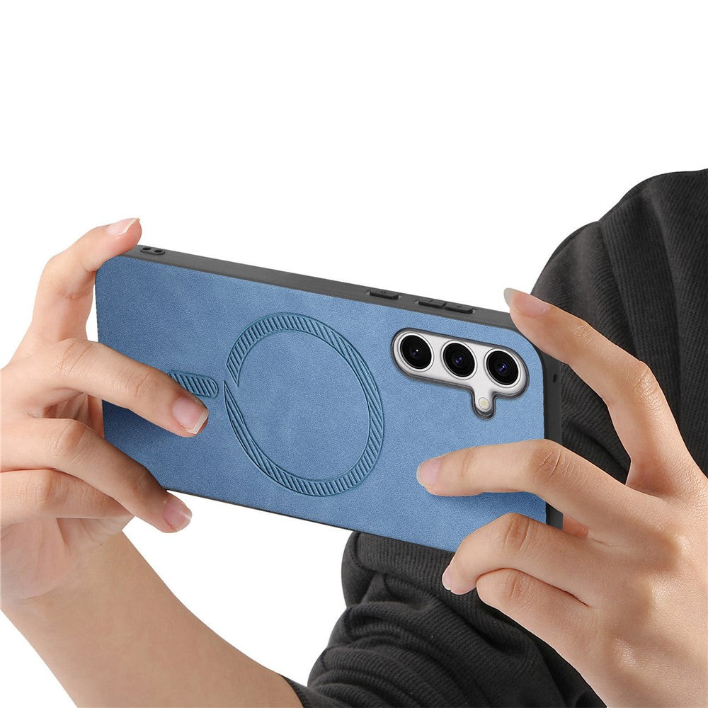 For Samsung Galaxy S25 Leather Back Magnetic Case Skin-touch Phone Cover