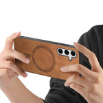 For Samsung Galaxy S25+ Leather Back Magnetic Case Skin-touch Phone Cover