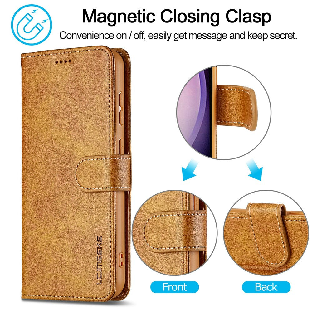 LC.IMEEKE For Samsung Galaxy S25 Case Calf Texture PU Leather Stand Wallet Phone Cover