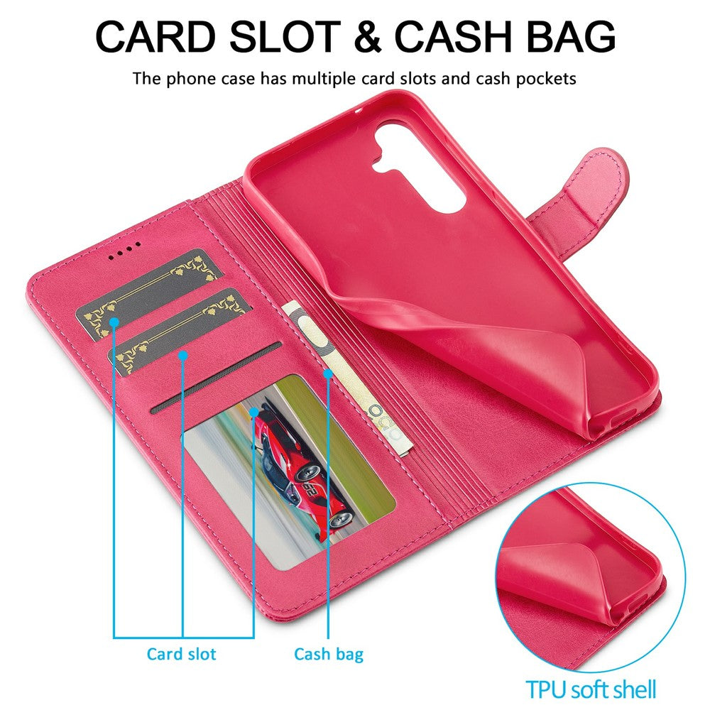 LC.IMEEKE For Samsung Galaxy S25+ Case Calf Texture PU Leather Stand Wallet Phone Cover