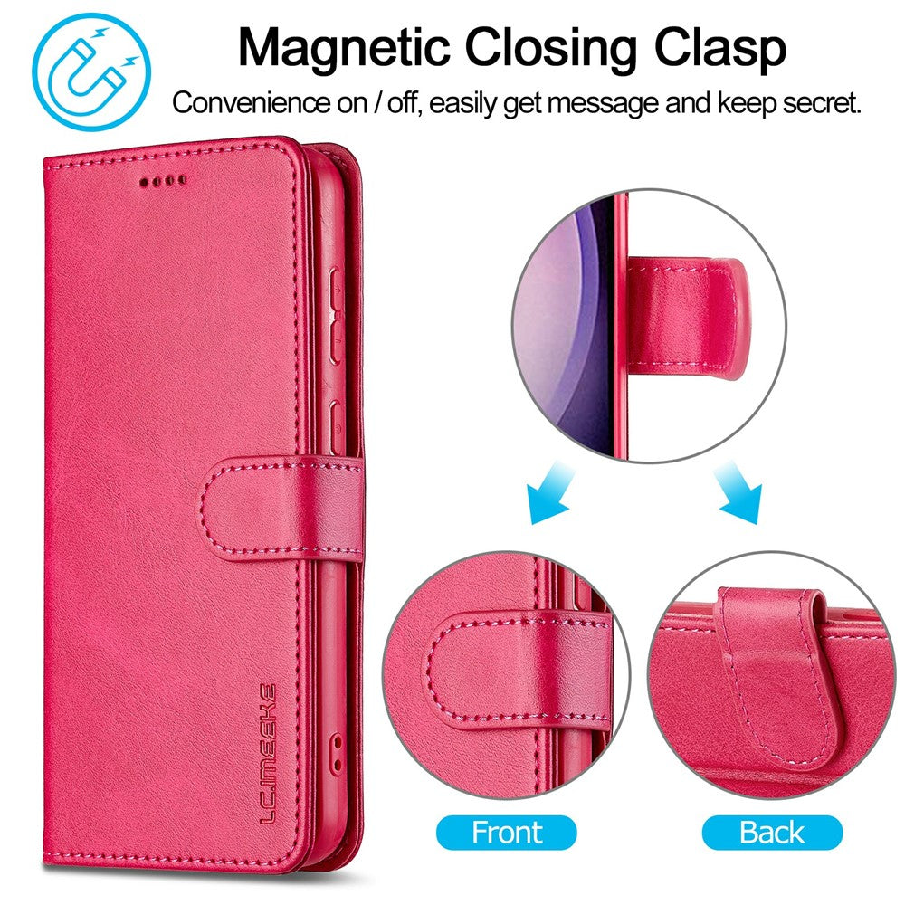 LC.IMEEKE For Samsung Galaxy S25+ Case Calf Texture PU Leather Stand Wallet Phone Cover