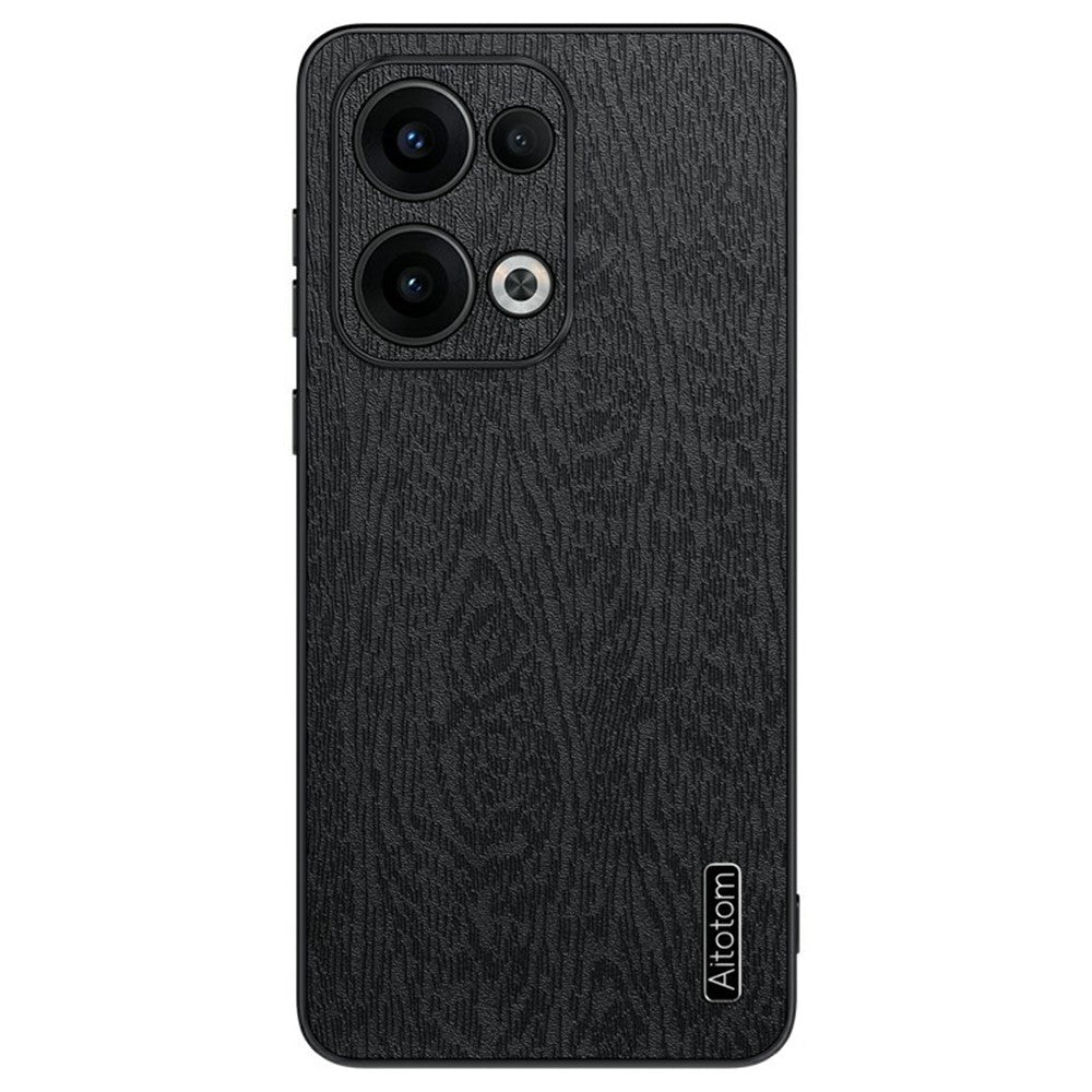 For Oppo Reno13 5G (Global) Case Wood Texture PU Leather Coated PC+TPU Phone Cover