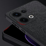 For Oppo Reno13 5G (Global) Case Wood Texture PU Leather Coated PC+TPU Phone Cover