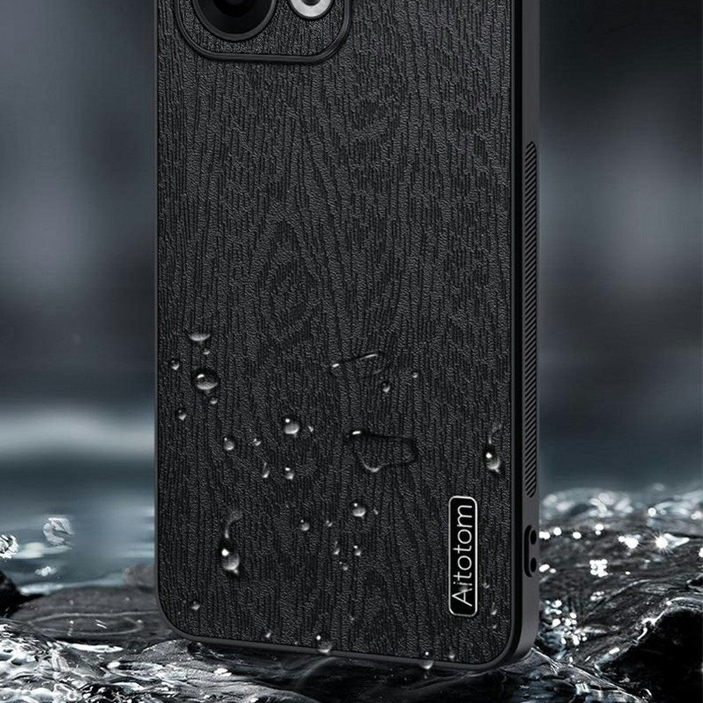 For Oppo Reno13 5G (Global) Case Wood Texture PU Leather Coated PC+TPU Phone Cover